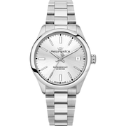 Quadrante argentato con indici sottili e lancette luminescenti dell'orologio Philip Watch Caribe Urban R8253227004